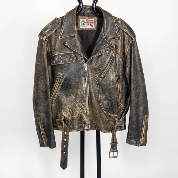 VTG 90’s Indian Motorcycle Patch Brown Leather Rider Jacket Rare - Picture 4 of 9